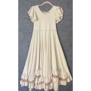 Vintage Frilly Frocks Ivory Beige Long Full Skirt Dress American Girl Prairie 8y